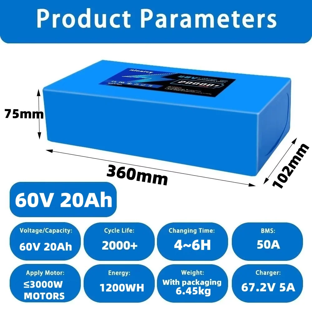 Aleaivy 60V Battery 20AH 30AH  - 60V 30Ah 21700 Battery Pack recension och pris
